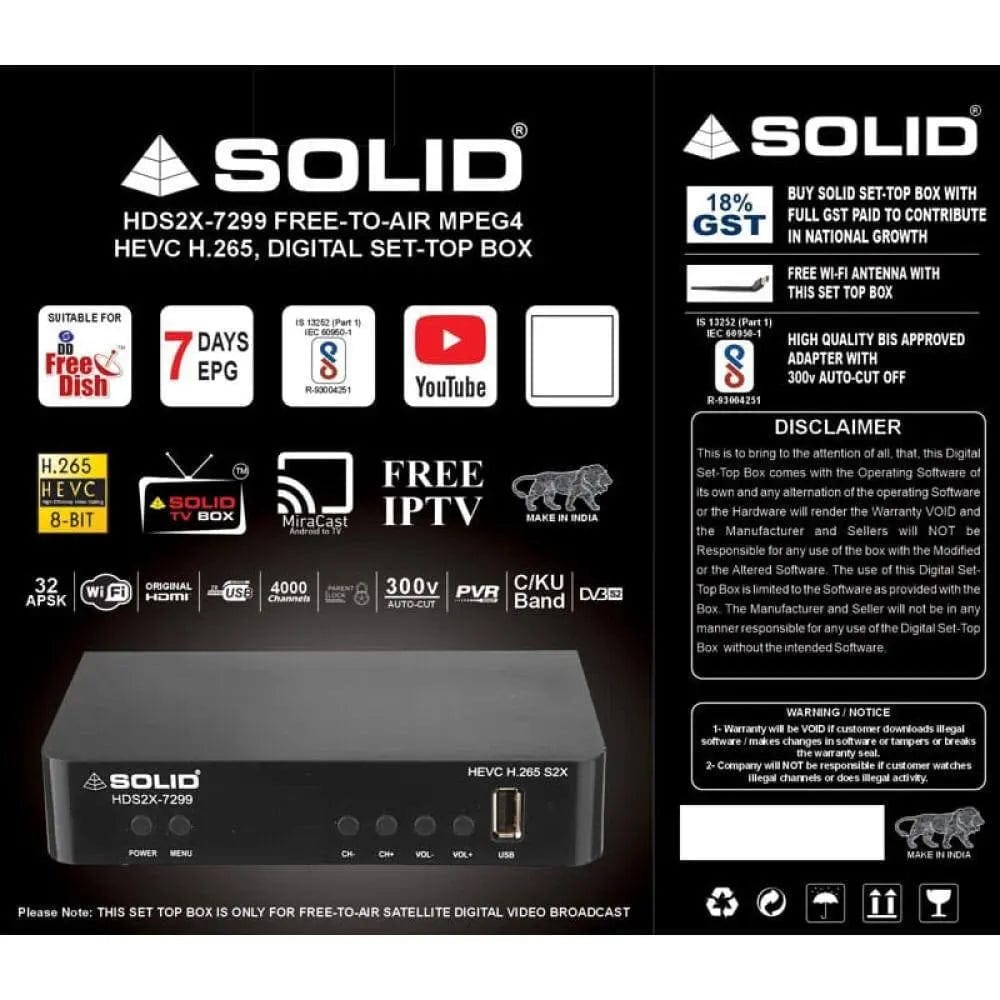 Solid HDS2X-7299 best quality set top box at lowest prices.